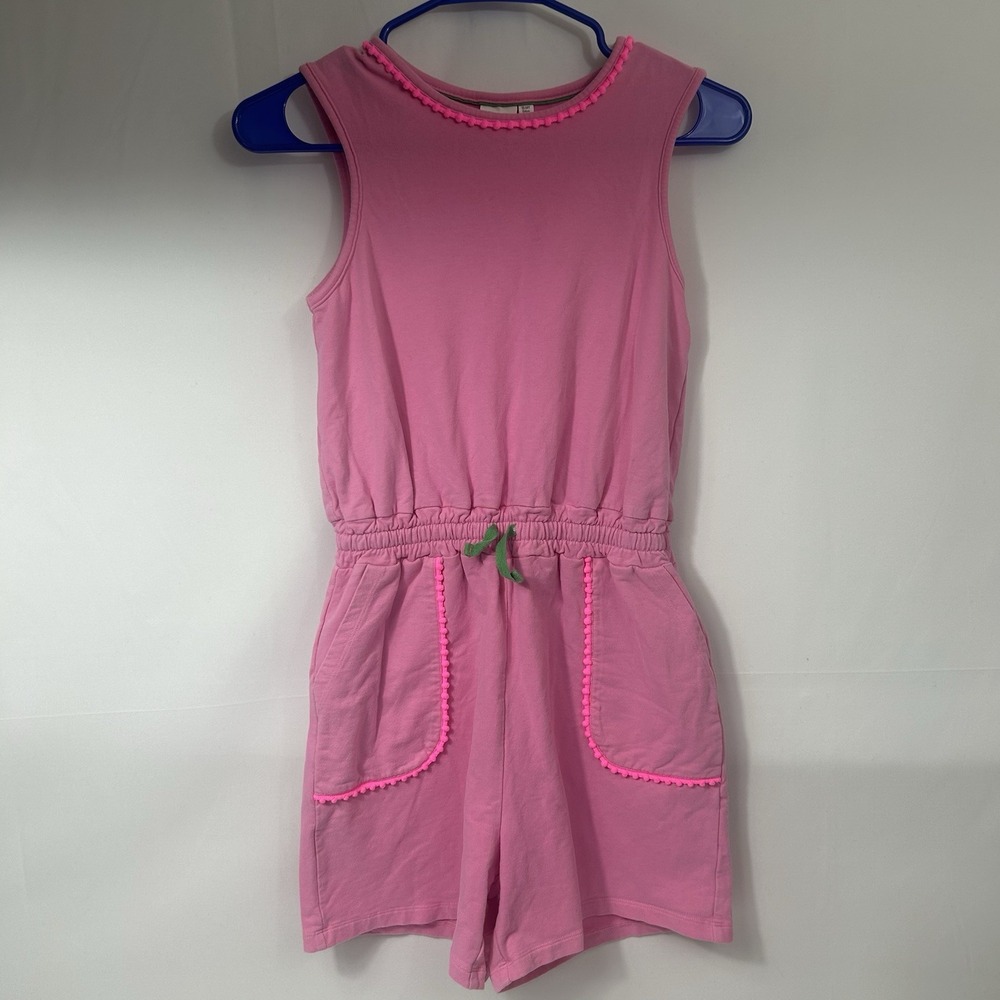 Boden Girls Pink Sleeveless Romper Shorts Jumpsuit Ric-Rac Trim Size 13-14 Y